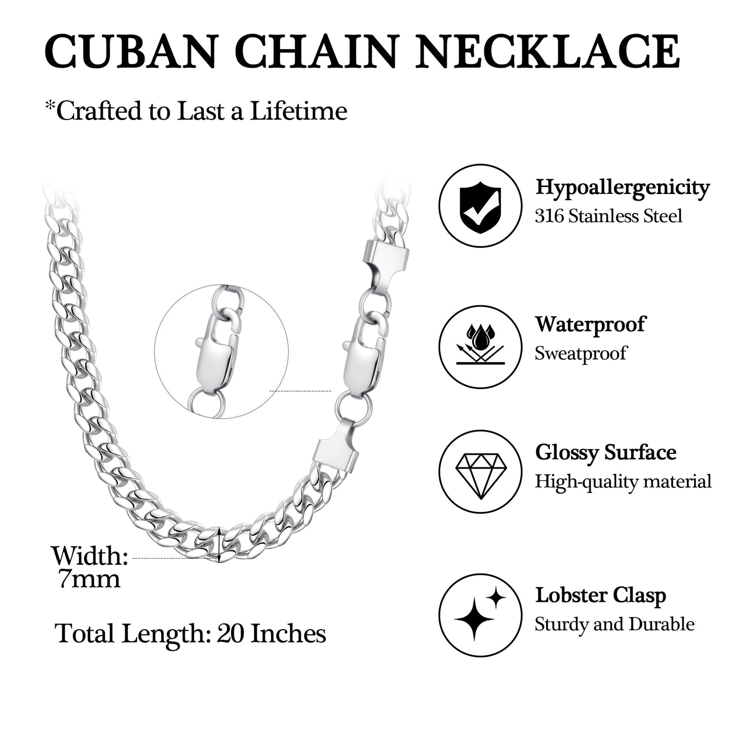 PAERAPAK Gift for Brother - Mens Necklace Chain Gifts for Brother Adult, Fathers Day Graduation Birthday Gifts for Him Men from Sister, 7mm Width Black Stainless Steel Cuban Chain for Him Jewelry