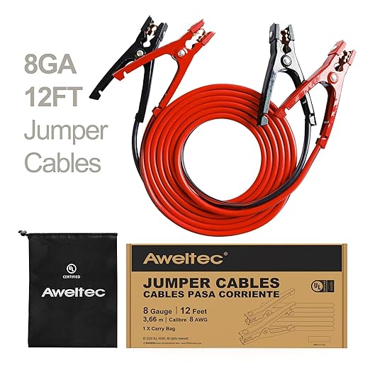 Jumper Cables for Car,8 Gauge 12 Feet Heavy Duty Booster Cable,Quick Connect Automotive Wires with Alligator Clips,Carrying Bag for Cars Trucks