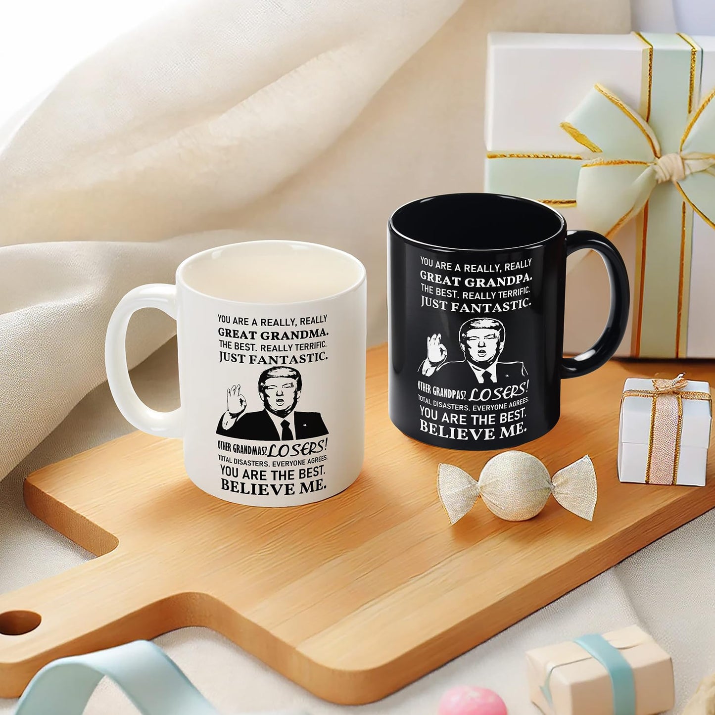 Breezy Valley Grandparents Gifts from Grandkids Grandchildren - Funny Grandma and Grandpa Gifts for Grandparents from Granddaughter Grandson, Great Grandma and Grandpa Birthday Gift Coffee Mugs Set