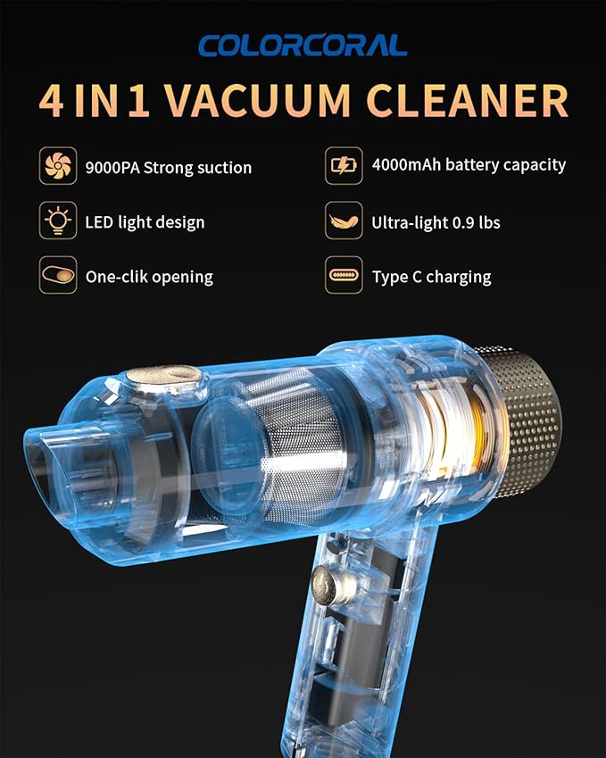 ColorCoral Mini Vacuum Cleaner Portable Cordless Keyboard Cleaner Powerful Suction Handheld Vacuum &Computer Air Duster for Office Desktop Laptop Keyboard Car and Home Cleaning