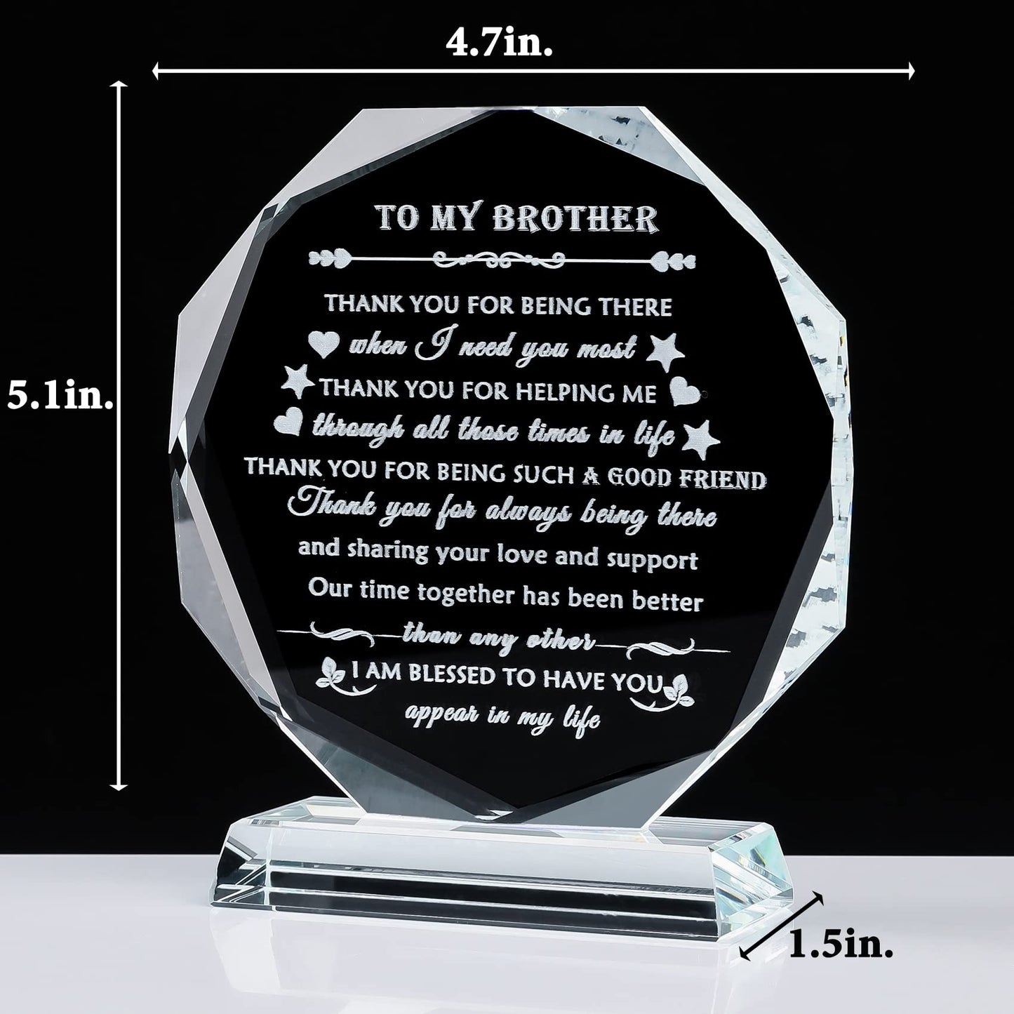 YWHL Brother Birthday Gifts Laser Engraved Crystal Keepsake Gift for Brother Adult on Valentine Day Fathers Day Graduation Meaningful Brother Gifts from Sister