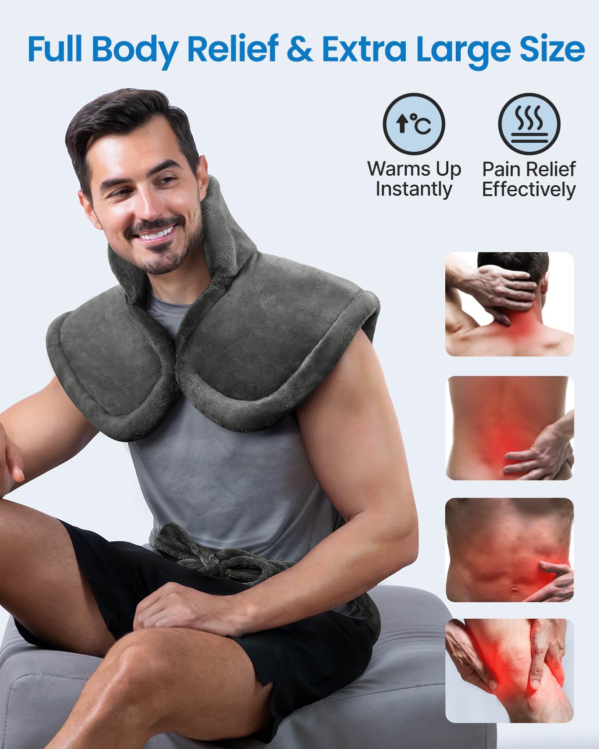 RENPHO King Size Heating Pad for Back, Valentines Day & Birthday Gifts for Mens Dad Grandpa, FSA Eligible, 24"x37" XL Large Weighted Electric Heat Pad for Neck and Shoulders ETL Certified, Gray