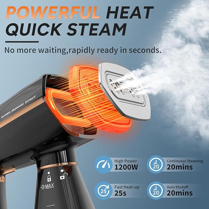 Travel Steamer for Clothes,25s Fast Heat-up,2 Steam Levels,1200W Garment Steamer,350ml Detachable Water Tank,Auto Shutoff,Portable Foldable Handheld Fabric Wrinkle Remover (120V Only)