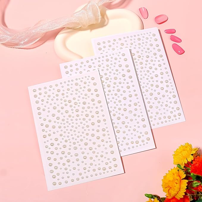 Self Adhesive Face Gems and Pearls for Makeup, Festival Jewels, Hair Gems, Rhinestone Stickers for Face, Eye, Makeup, Nail, Body, Crafts 3/4/5/6 mm 975Pcs (21.Pearl_Beige)
