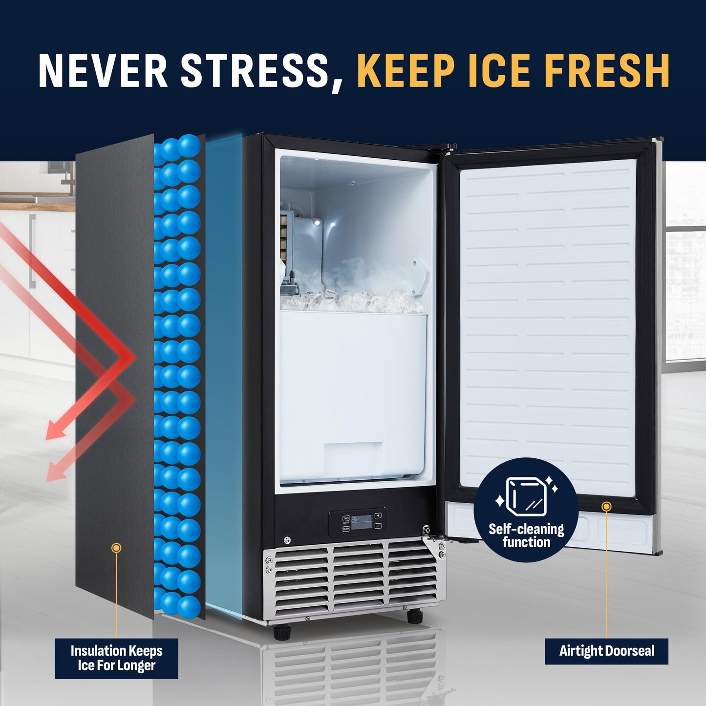 Newair 15" Commercial Nugget Ice Maker | Freestanding or Built-in Under Counter Ice Maker with 80 lbs/Day Production | for Home Bar, Kitchen & Restaurant Use | Stainless Steel