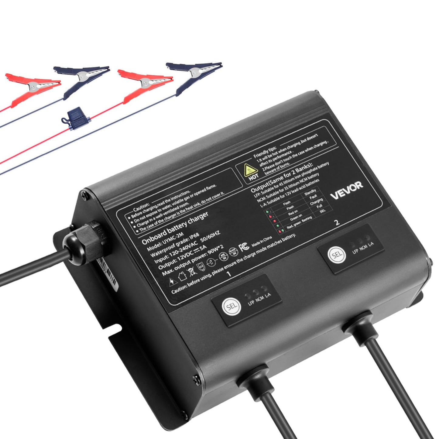 Vevor 2 Bank Marine Battery Charger, 5A    2, 12V Onboard Charger, Ip68 Waterproof Smart Boat Battery Charger, For Lithium-Ion L