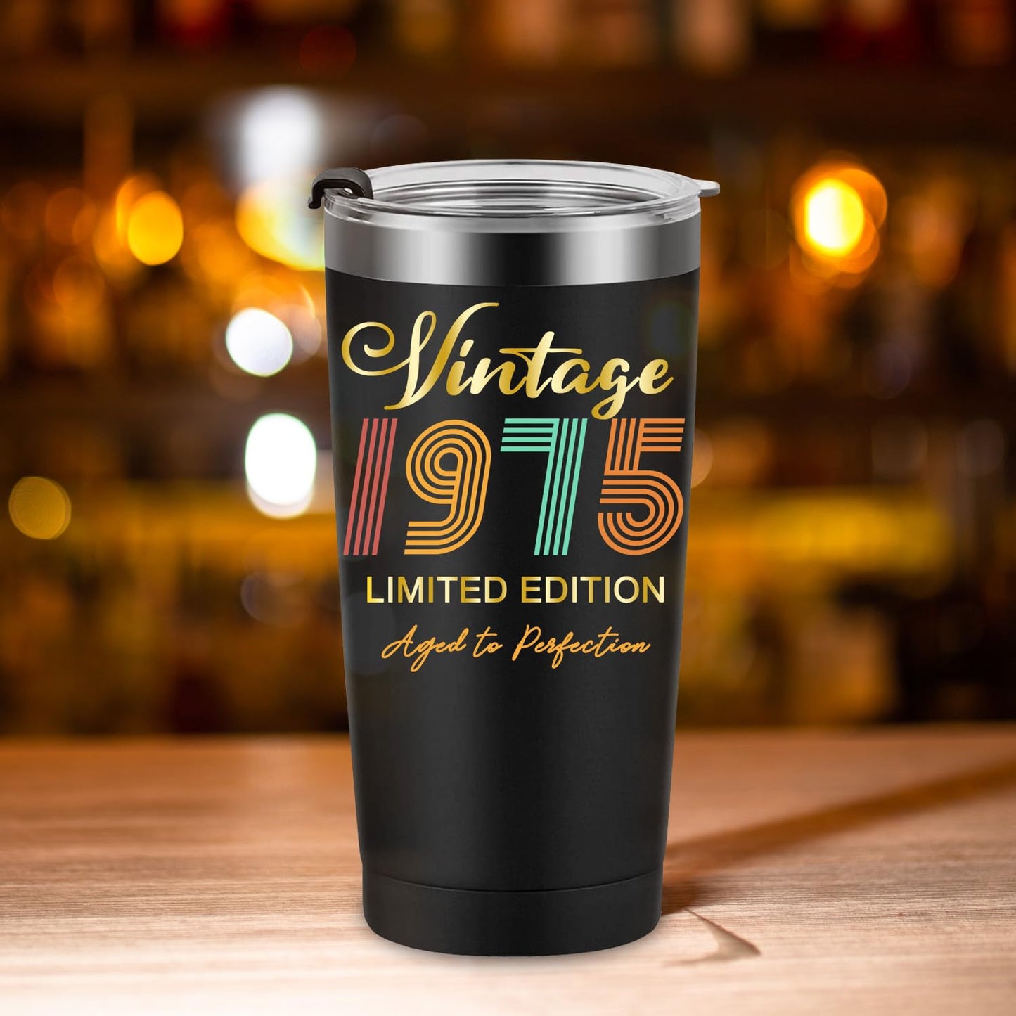 1975 50th Birthday Gift for Women and Men - 50th Gifts for Parents - 50th Class Reunion - Mom Dad Wife Husband Grandpa Grandma Present - 20oz Tumbler Cup Black