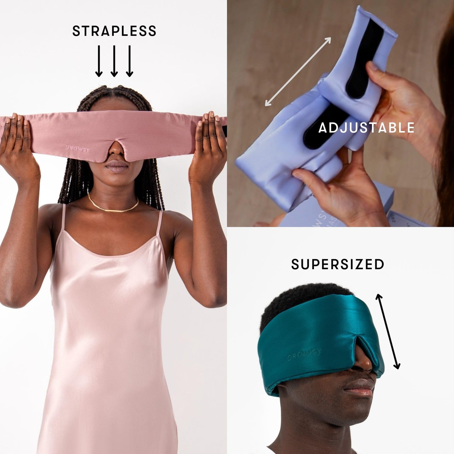 DROWSY Silk Sleep Mask - Face-Hugging, Padded Cocoon for Luxury Sleep in Total Darkness - 100% Pure Mulberry Silk (Sunset Pink)