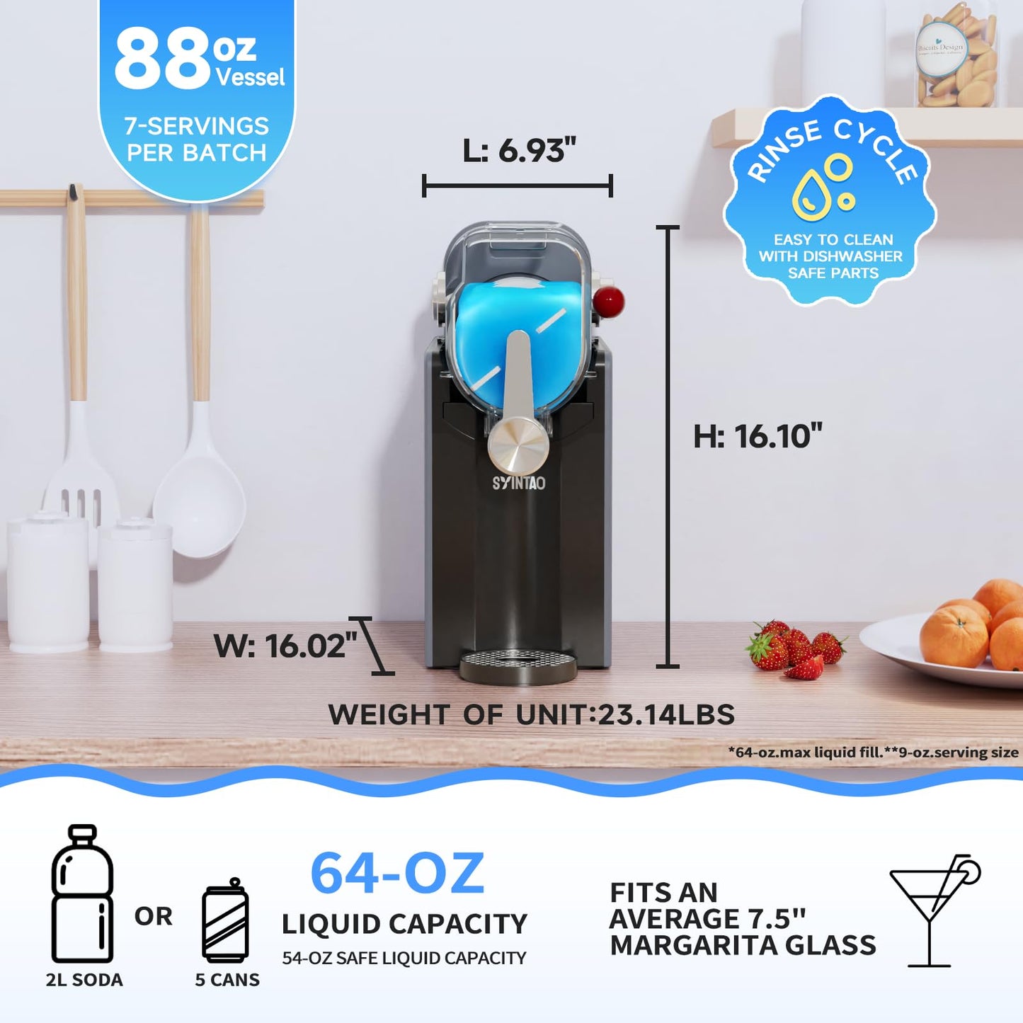 Slushie Machine – No Ice Needed, 88oz Frozen Drink & Soft Serve Ice Cream Machine. Slushy Machine For Home with LED Display, One-Touch Reservation & 6 Pre-set Programs for Frozen Margaritas, Frappés