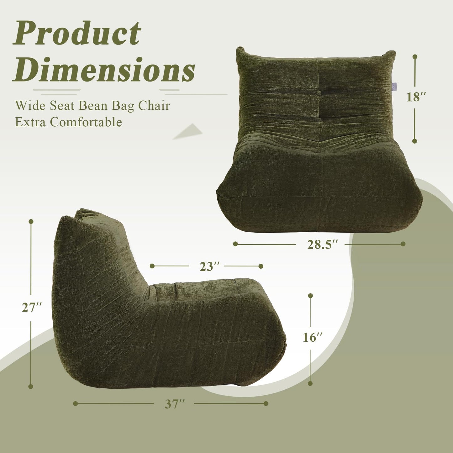 SUYOLS Bean Bag Chair, Fireside Chair Big Bean Bag Sofa for Adults/Teens, Memory Foam Bean Bag Gaming Chairs with Comfy Design & Premium Fabric, Lazy Floor Sofa for Living Room, Bedroom, Olive Green