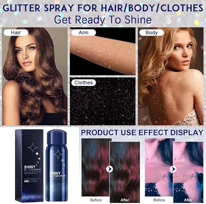 Body Glitter Spray, Perfect Body Glitter for Music Festival Stage Makeup and Festival Rave Highlighter Makeup. (1 Pcs)