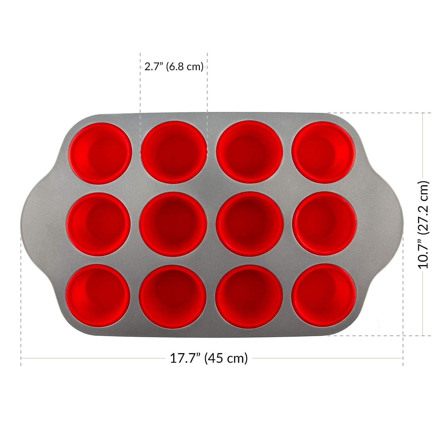 Boxiki Kitchen Non-Stick 12 Cup Silicone Muffin Pan With Steel Frame - BPA Free, Non-Toxic, Anti-Warp, Durable & Easy to Pop Silicone Muffin Tin - Perfect Cupcake Pan