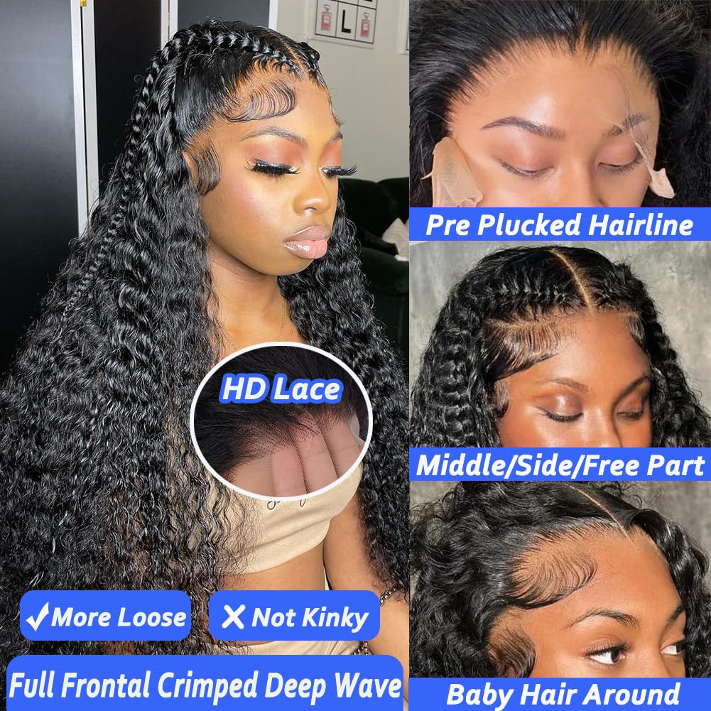 Simeider 34 Inch Deep Wave Human Hair Lace Front Wig - 13x6 HD Lace Frontal, 200 Density, Pre-Plucked With Baby Hair
