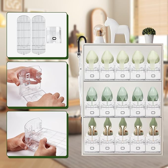 Clear Shoe Slot Organizer, 20 Pack Adjustable Shoe Slots Organizer for Closet Clear Shoe Stackers Shoe Rack Holder Shoe Space Savers for A Pair of Shoes(Transparent)