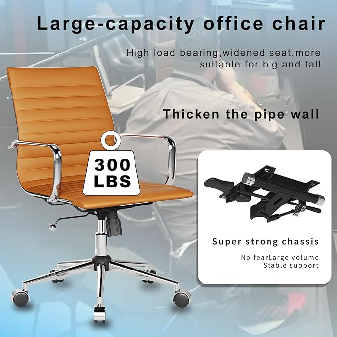 Ergonomic Office Chair with Lumbar Support Adjustable Swivel Mid Back Desk Chair PU Leather Computer Task Chair for Home Office 360° Rolling, Terracotta