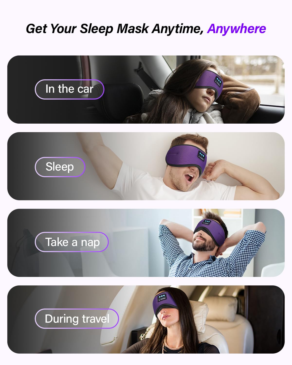 LC-dolida Sleep Headphones, White Noise Bluetooth Sleep Mask 3D Breathable Wireless Eye Mask for Timing, Sleep Mask with Bluetooth Headphones for Side Sleepers Travel Yoga, Cool Gadgets for Women Men