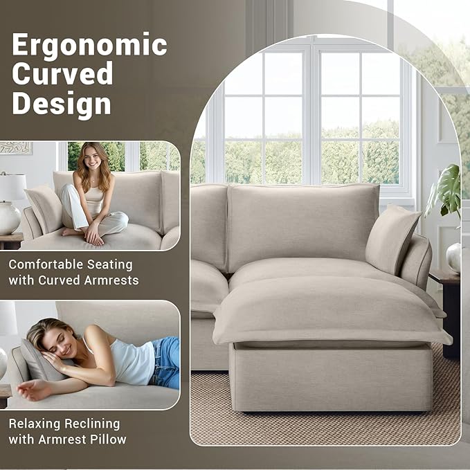 Lopzeho Middle Seat for Cloud Modular Sectional Sofa, Comfy Down Filled Cloud Couch with Removable Cover, Modular Sectional Couches for Living Room, Light Gray