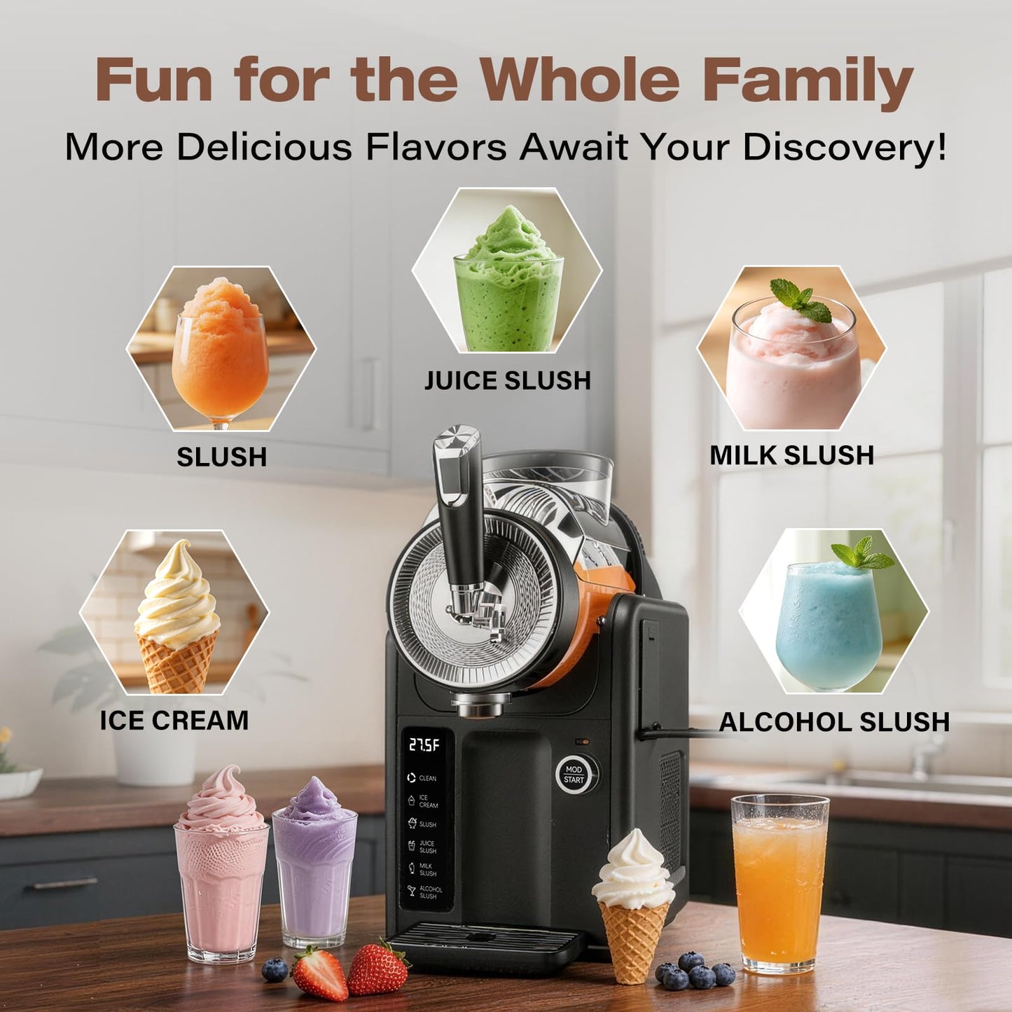 SYINTAO Slushie Machine No Ice Needed, 2-in-1 Frozen Drink & Soft Serve Ice Cream Maker, Self-Chilling Slushy Maker with 5 Presets, LED Display & Auto Clean for Home & Party (Black)