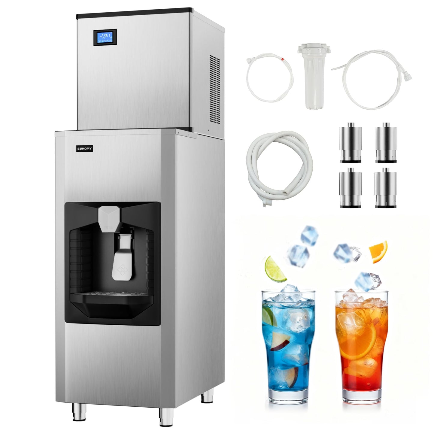 EUHOMY Commercial Ice Maker Machine 400Lb/24H, Ice Ready in 10-15 min,SECOP Compressor, Industrial Ice Machine with 130Lbs Automatic Ice Bin Dispenser, Ice Maker Machine for Hotel/Restaurant/Business