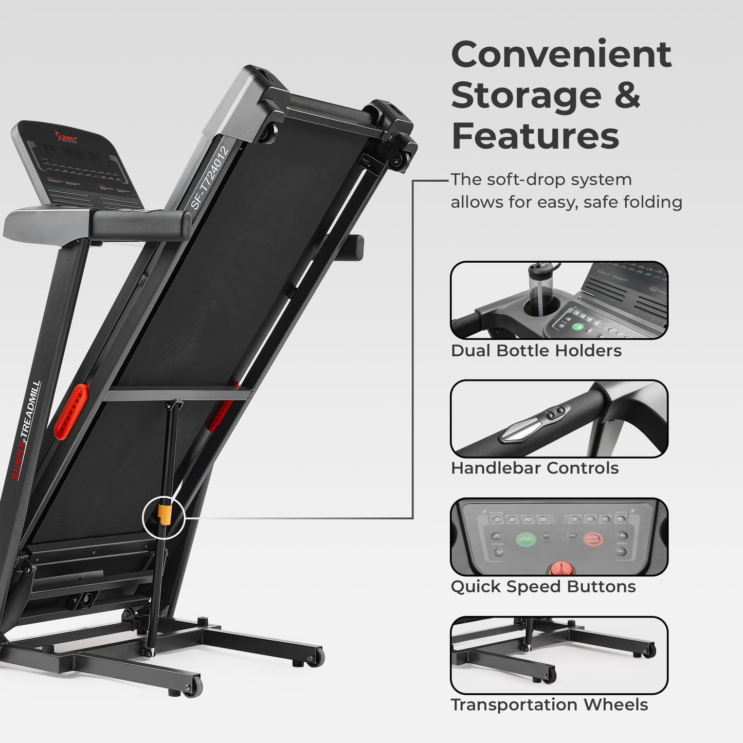 Sunny Health & Fitness Active 400 Smart Auto Incline Treadmill – Foldable Running Machine w/Bluetooth, Wi-Fi, 15-Level Incline, Shock Absorption & SunnyFit Fitness App - SF-T724012