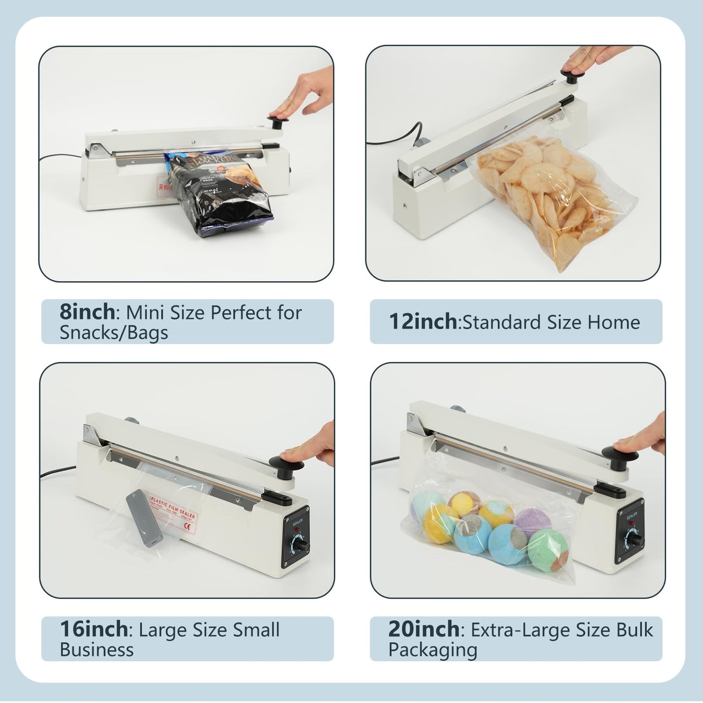 R-PACK Impulse Heat Sealer with Sealing Bar: Heavy-Duty Bag Sealer with Extra Cutting Blade (White, 16-Inch)