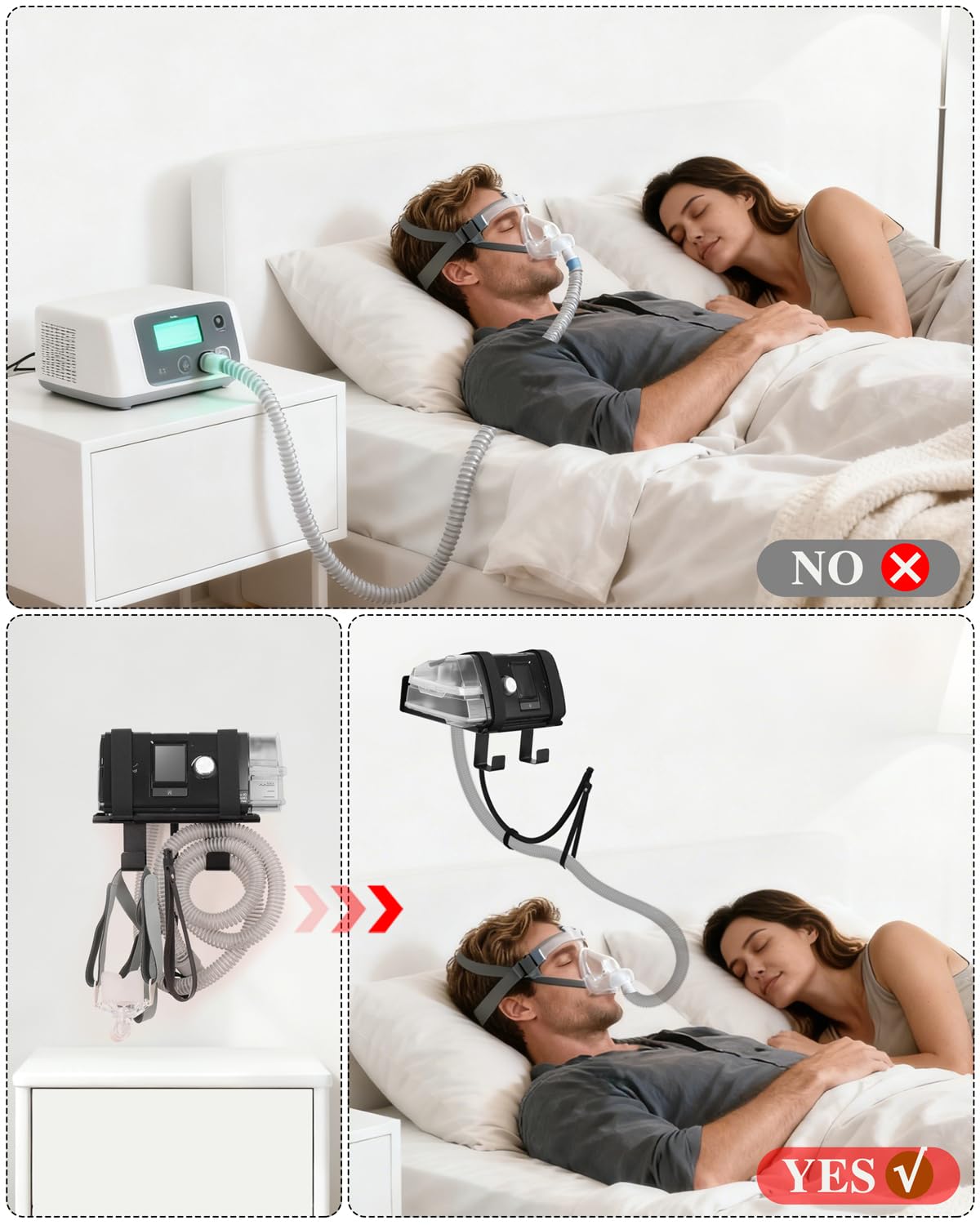 Wall Mount for CPAP Machine Compatible with ResMed AirSense 10 Lightweight Aluminum Design with Anti Slip Straps and Hose Management Hook Bedside Organizer Non Medical Device