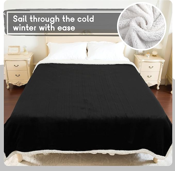 Heated Blanket Electric Blanket Full Size 72''x84'' with 9 Heating Levels, 1-10 Hour Auto Shut Off, Machine Washable, Flannel & Sherpa Soft Warming Blanket for Couch, Bed, Office - Black