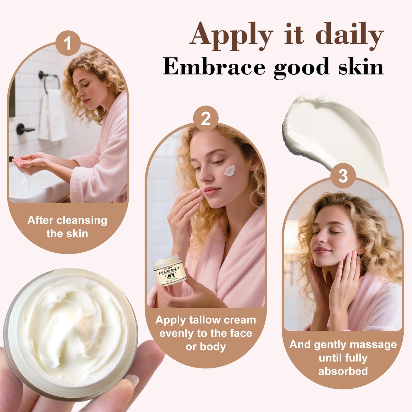 OCVWJKD Beef Tallow & Honey Balm, Beef Tallow for Skin, 3 Packs All-Natural Moisturizer Hydrates and Nourishes the Skin, Grass-F