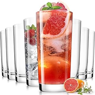 Drinking Glasses Set of 8, 16 oz Water Glasses, Wide Mouth Design Lead-Free Crystal Highball Glassware, Tall Glass Cups fo...