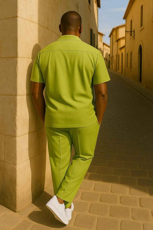 STACY ADAMS Men's Linen Shirt Pant Set (4XL/48, Green)