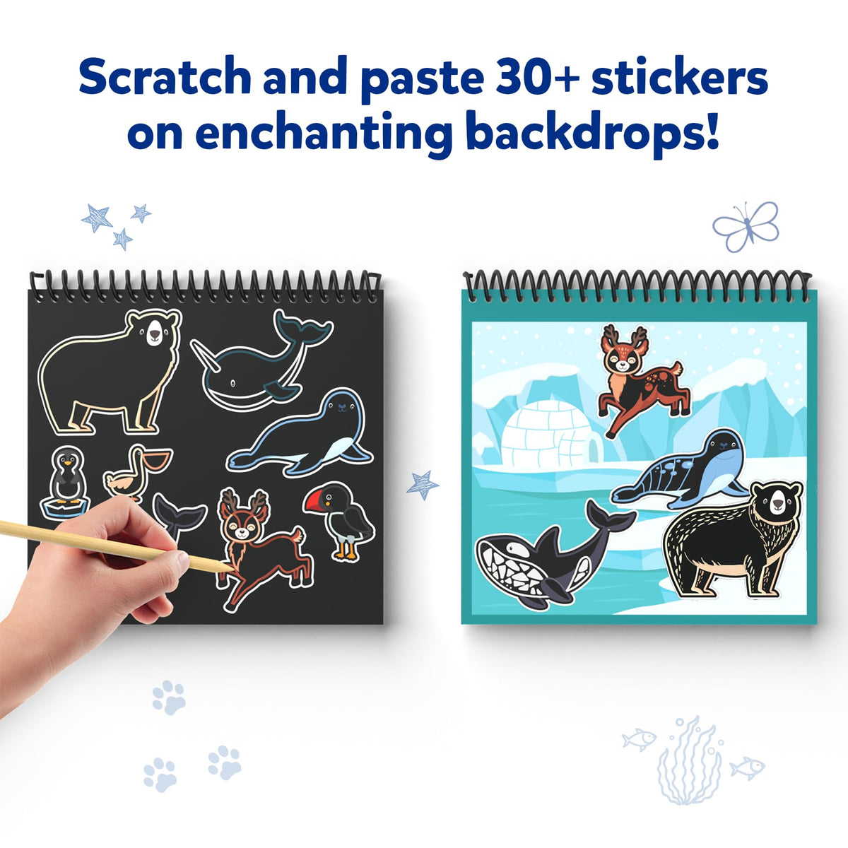 Skillmatics Scratch Art Book for Kids - Animals, Craft Kits & Supplies, 30+ Scratch Stickers, Travel Toys, DIY Kit, Gifts for Boys & Girls Ages 3, 4, 5, 6, 7, 8