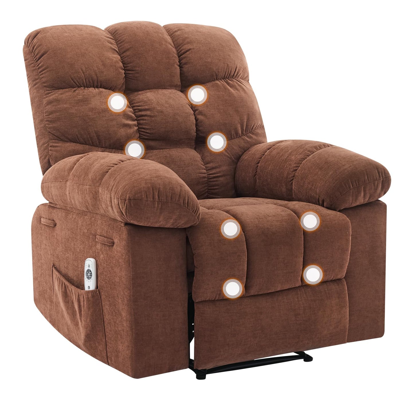 Dark Brown Ergonomic Recliner Chair - Overstuffed Rocking Recliner with Massage & Heat, Wide High-Back Linen Reclining Chair, Manual Adjustable with Remote & Dual Side Pockets for Living Room Bedroom