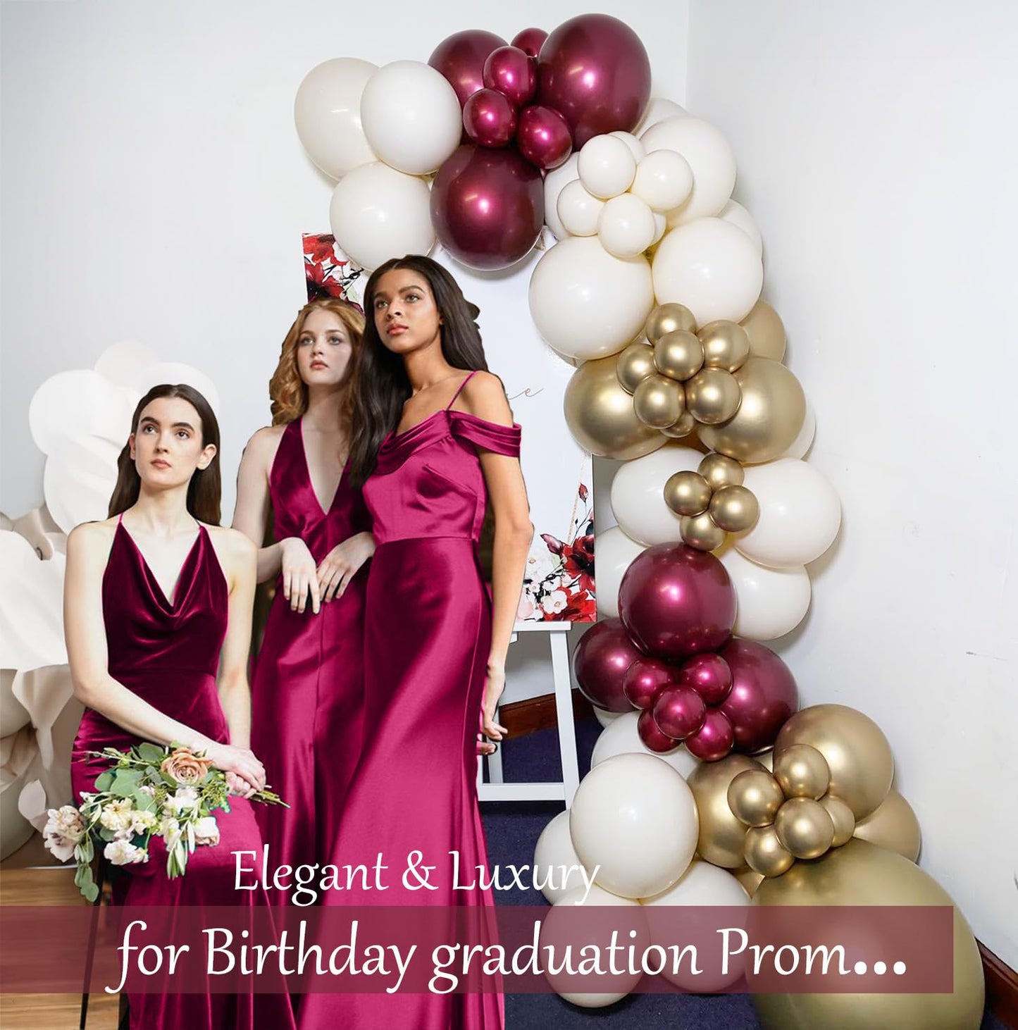 Kozee Burgundy Balloons different sizes 52 PACK Customized Double-Stuffed Metallic Maroon balloon 18+10+5 inch Garland arch kit For graduations class of 2025 decorations