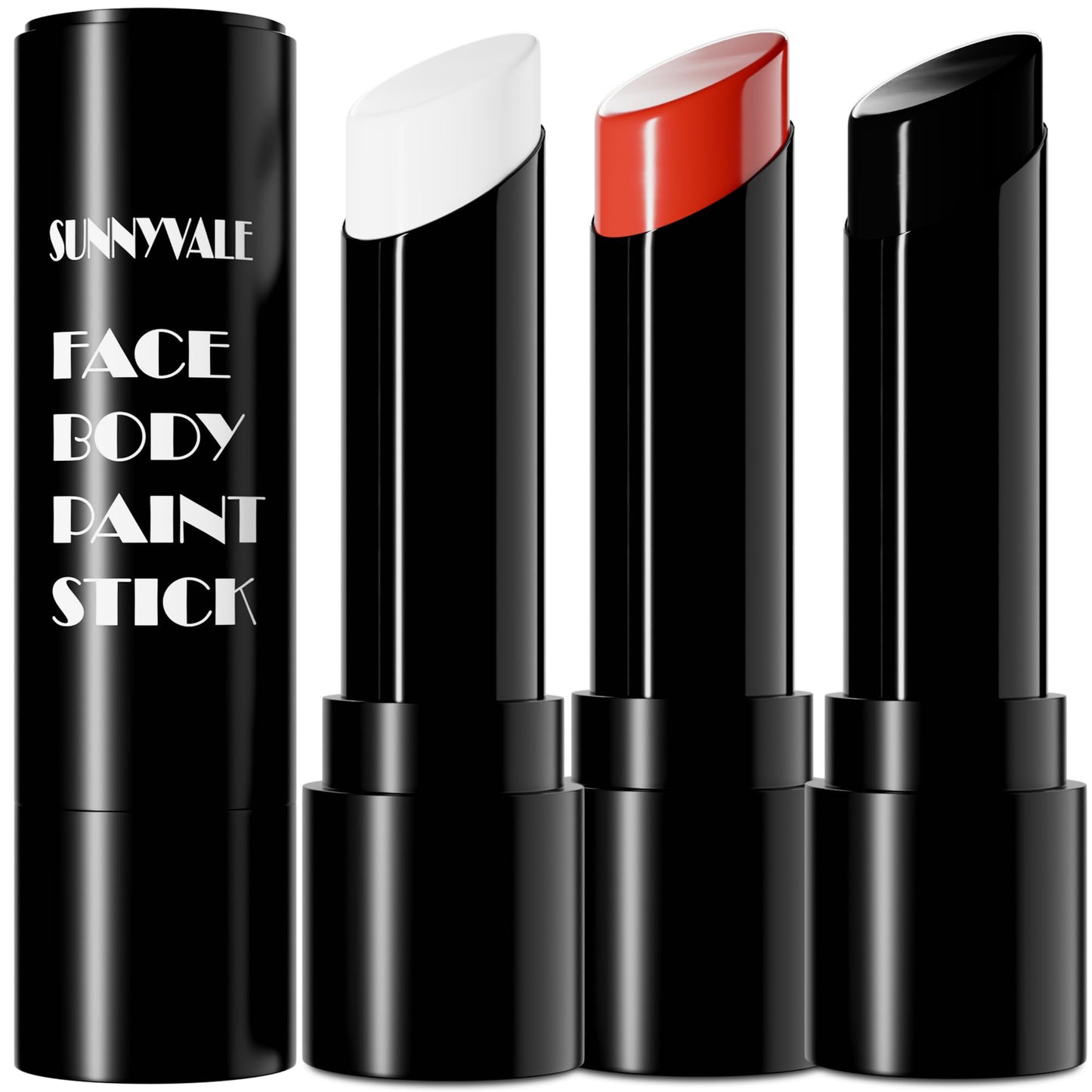 SUNNYVALE Halloween Clown Black White Red Face Body Paint Stick Cream,Eye Black for Sport, Hypoallergenic Foundation for Skeleto