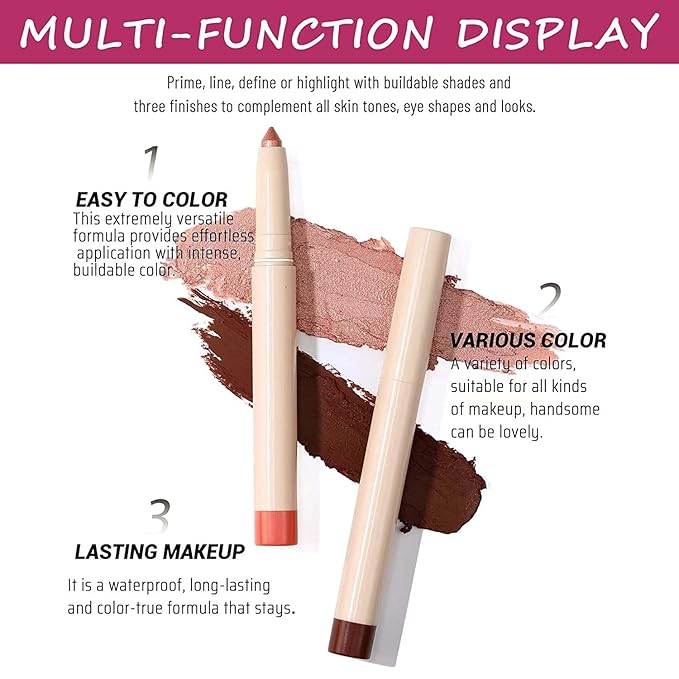 Eyeshadow Pencil Makeup, Waterproof Hypoallergenic Long Lasting Crayon, Highlighter Matte Cream Eye Shadow Stick, Glitter Primer Palette Shimmer Eyeliner Pen, Cocoa Matte