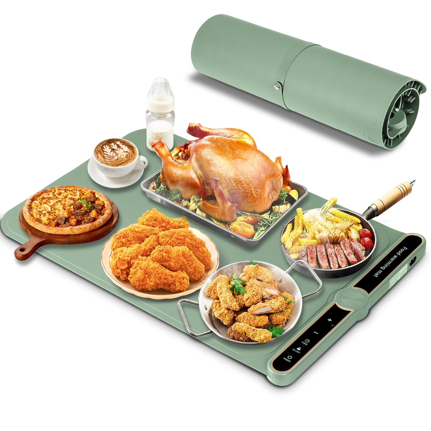 Silicone Warming Mat for Food, Fast Full Surface Heating Electric Warming Tray, 9 Level Temperature Adjustable Warming Kitchen Mat, Roll Up Food Warmer Mat for Countertop, Party, Travel