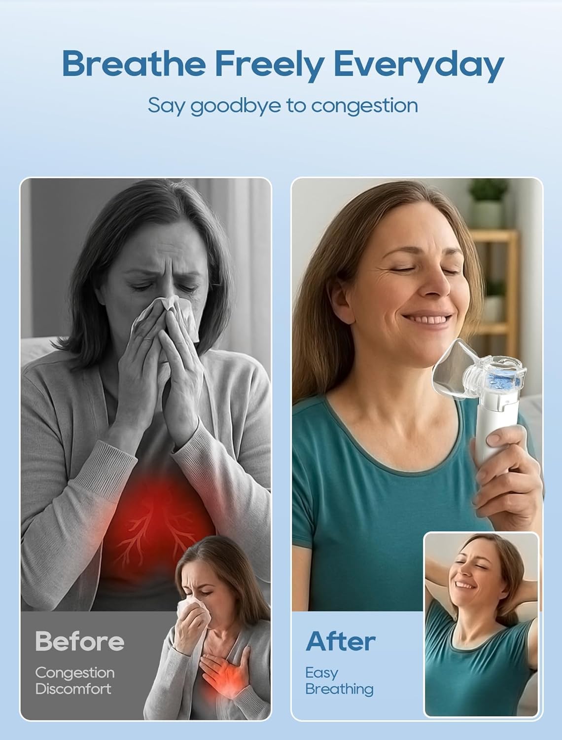 Portable Nebulizer for Adults and Kids with Smart LED Display, 3 Modes & Auto-Cleaning, Handheld Nebulizer Machine for Home and Travel Use