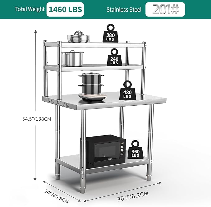 YITAHOME NSF Stainless Steel Table with Overshelves, 30" X 24" Work Table with 30" X 12" Shelf, Metal Table Prep Table for Home Kitchen Restaurant Garage Warehouse