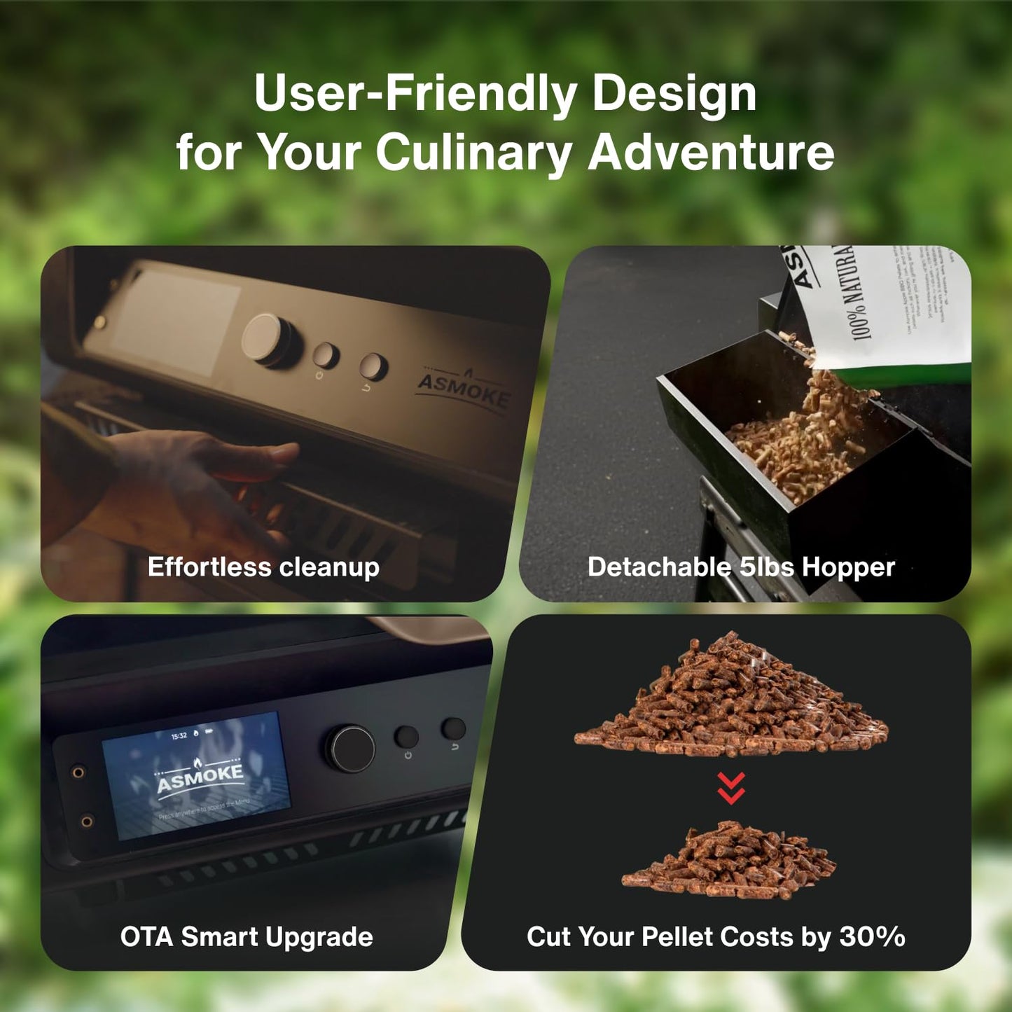 ASMOKE Smoker Guga’s Pick | Smart Portable Pellet Grill with 5" LCD Screen 8-in-1 BBQ, 8H Battery, Wi-Fi Control, 271 sq.in, ASCA Steam Tech, PIN Precision Temp Fit for Camping, Family Outdoor Cooking