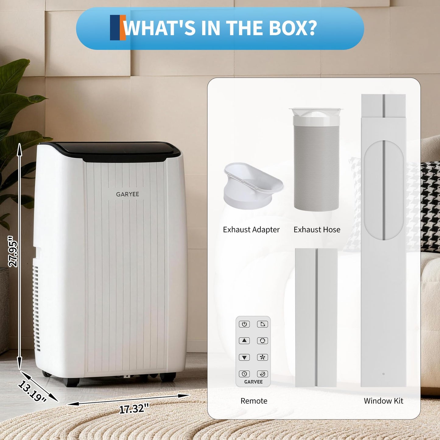 Garvee 12000 BTU Portable Air Conditioner, Portable AC Unit with Dehumidifier, Fan and Remote Control, Energy Efficient Indoor AC Conditioner for Rooms Up to 550 Sq. ft., White