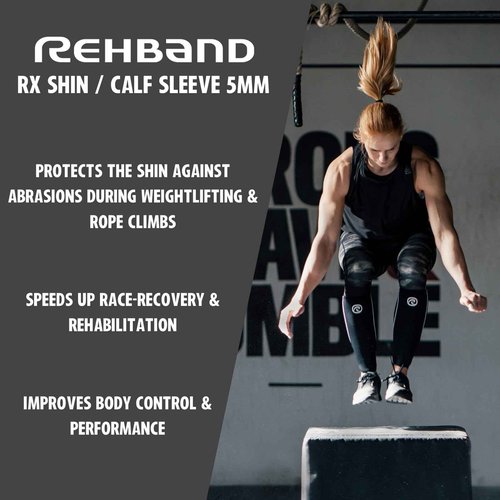 Rehband 5mm Neoprene Shin Calf Sleeve, Compression Support Men & Women for Calf and Shin, Promotes Blood Circulation, Ideal for Strength Training, Colour:Carbon/Black - 1 Pair, Size:X-Large