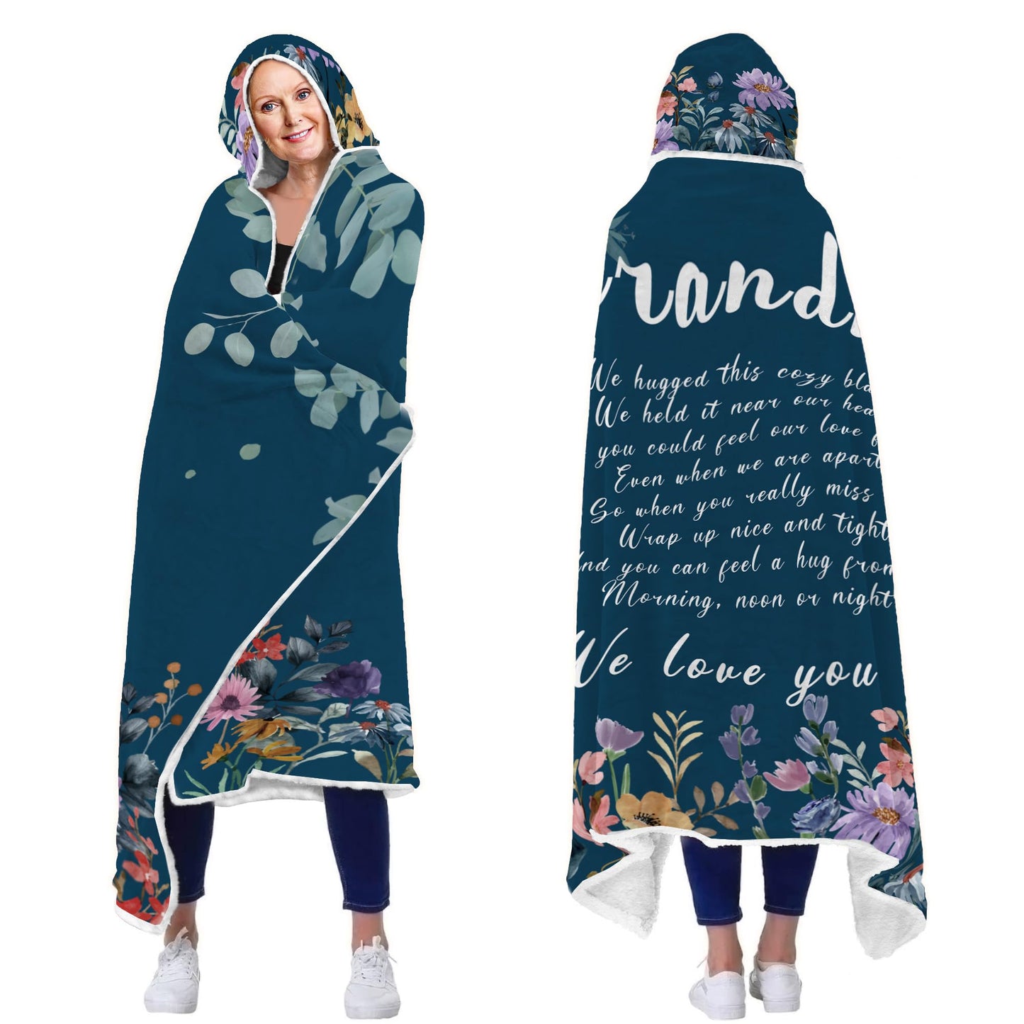Grandma Gifts, Gift for Grandma Christmas Wearable Blanket, Great Hoodie Blanket Present from Grandkids, Thoughtful Hooded Blanket 47x72 in for Birthday, Grandparents Day