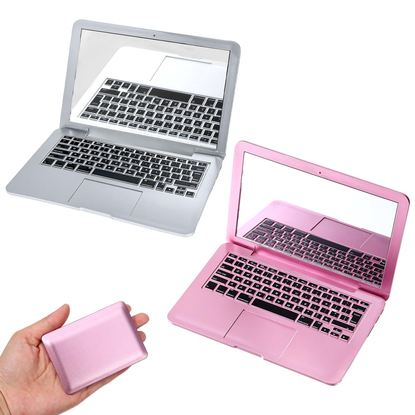 Mini Laptop Mirror, 2 Pcs Mini Compact Mirror Pocket Size Laptop Shaped Makeup Mirrors Portable Small Folding Computer Mirrors f