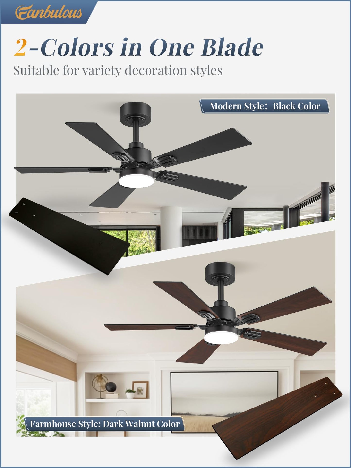 Fanbulous 2 Pack of 42 Ceiling Fans with Lights and Remote, Modern Low Profile Ceiling Fans with Dimmable 3CCT Quiet DC Motor, Reversible Celing Fan with 6-Speeds Timer for Bedroom(Black)