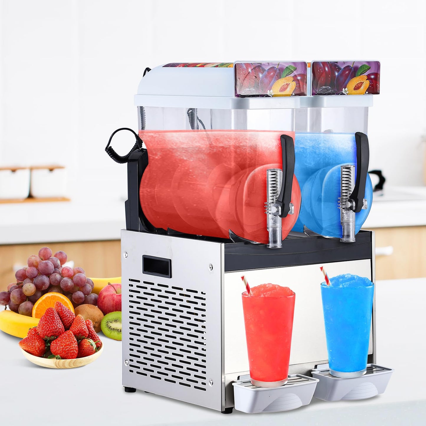 15L Dual-Tank Stainless Steel Slushy Machine, 700W Frozen Drink Maker with Auto-Clean Feature, Suitable for Restaurants, Bars, and Home Use, White