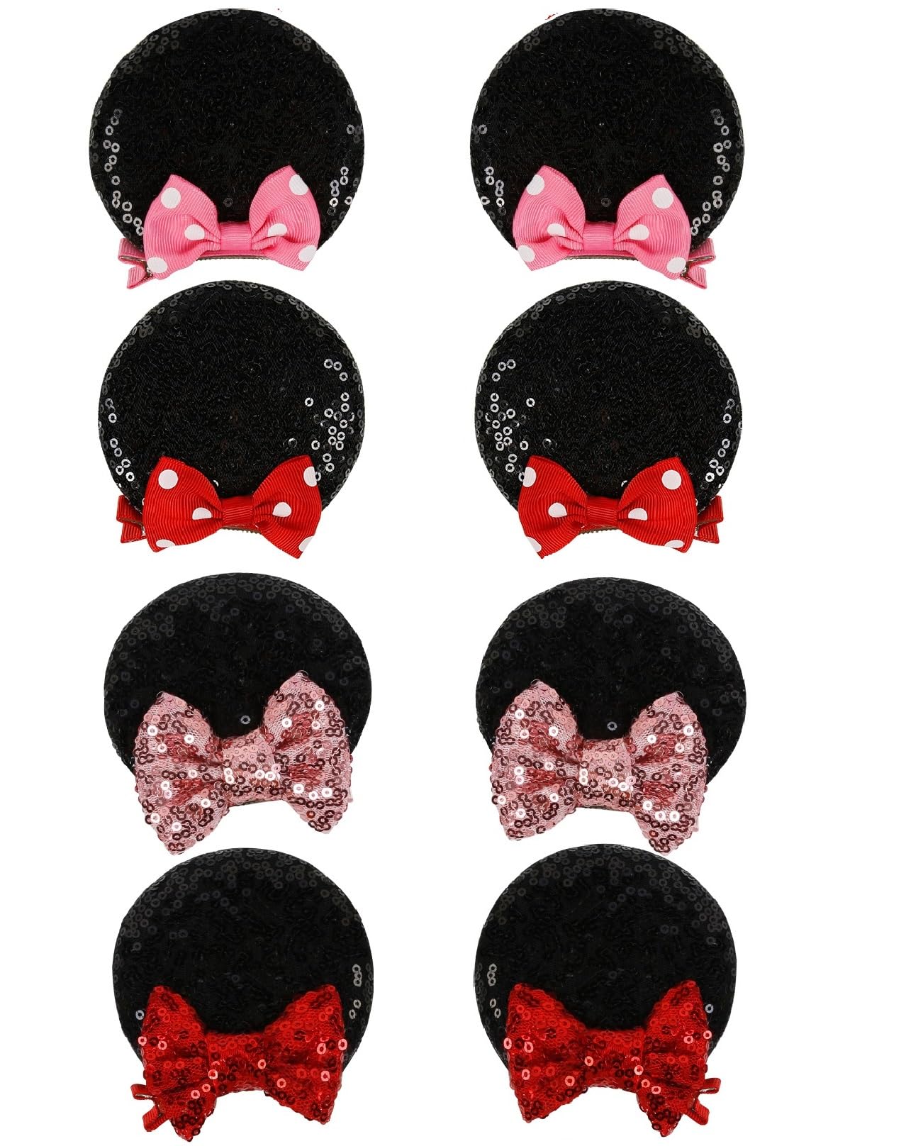 Tobeffect Mouse Ears Hair Bows Clips Glitter Mice Ears Pack Cute Hair Bow Hair Accessories for Women Costume Birthday Party Favo