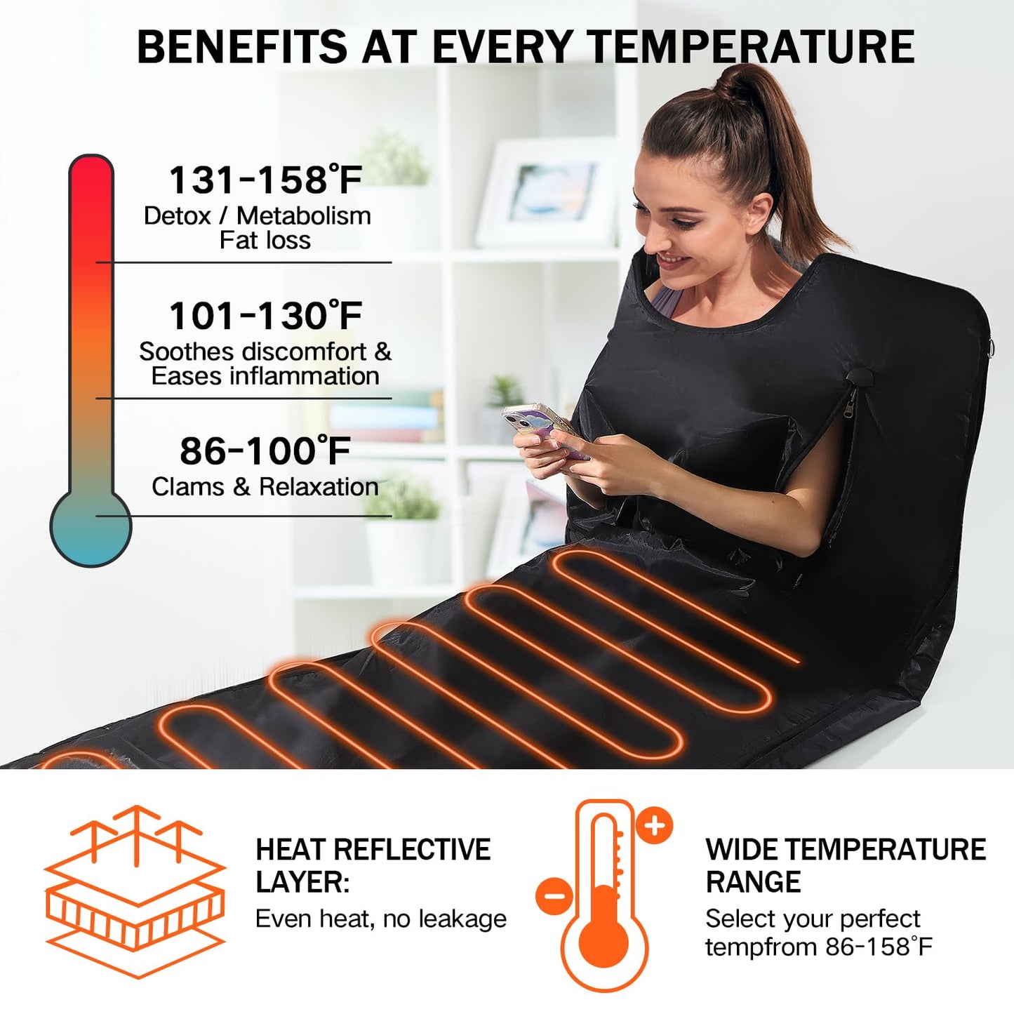 RRGFB Infrared Sauna Blanket, Portable Sauna Blanket for Detoxification, Crystal Therapy Personal Sauna for Home Relaxation, 20-60 Mins Timer, 95-167℉ Temp Range, 5.74 ft x 2.53ft