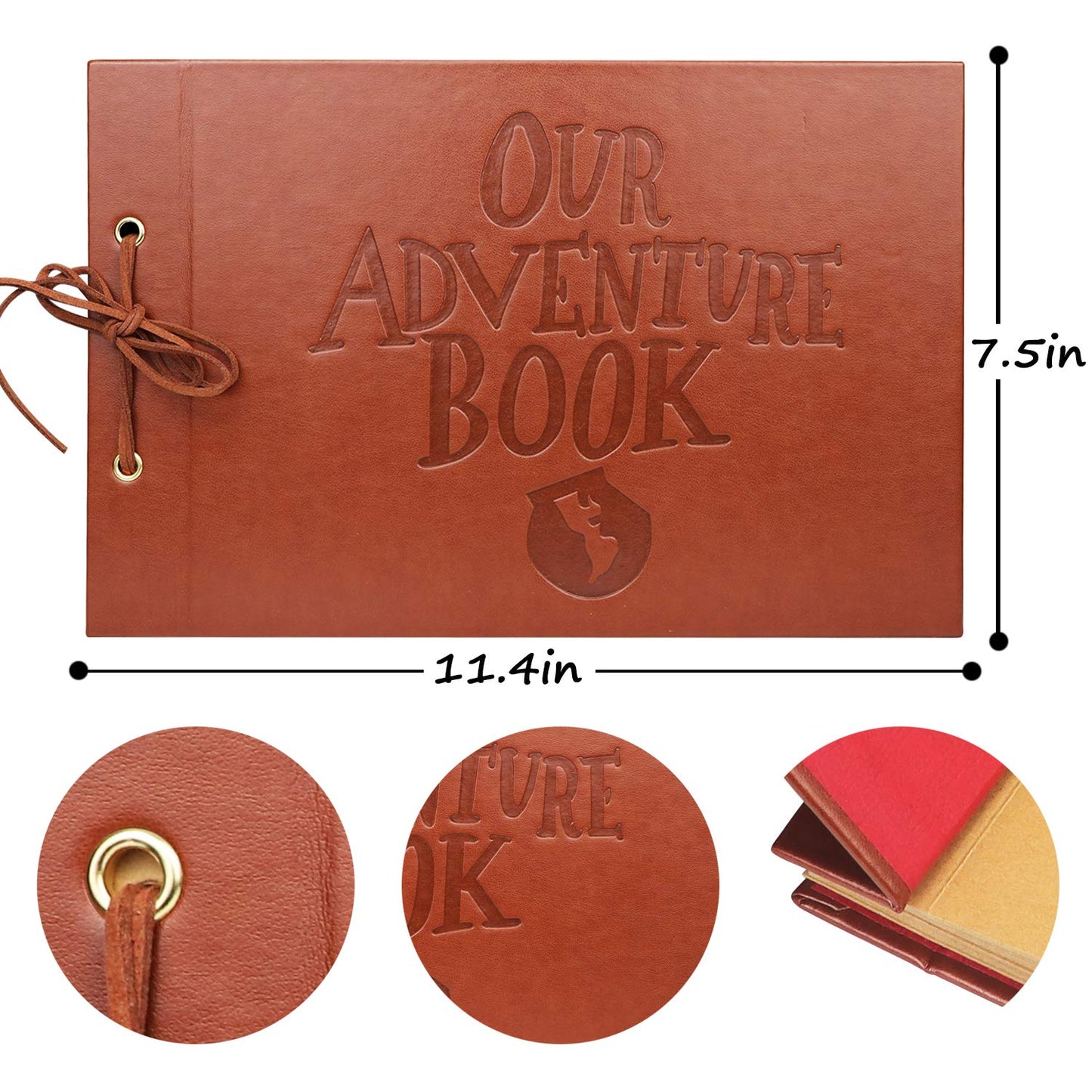 Scrapbook Albums, LUNIQI Leather Embossed Letter Cover Our Adventure Book, Hand Made DIY Collecting Photoes for Family, Party, Marry, Travel, Hold 3X5, 4X6, 5X7, 6X8, Stickers, Gift Box