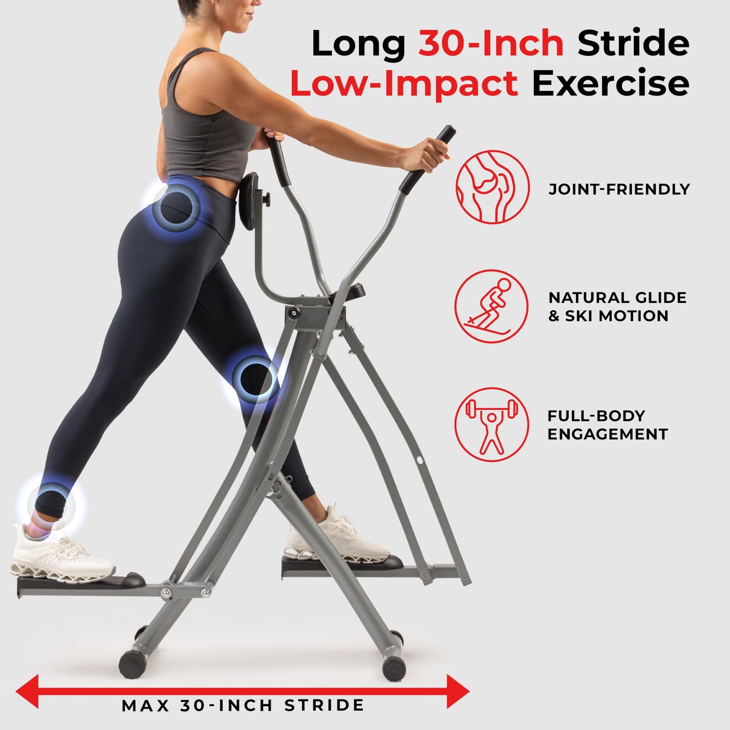 Sunny Health & Fitness Smart Air Walker Elliptical, Low-Impact 30-Inch Stride Home Glider Machine, Senior Cross Trainer for Indoor Cardio Exercise, Free SunnyFit App Bluetooth Connection- SF-E902SMART