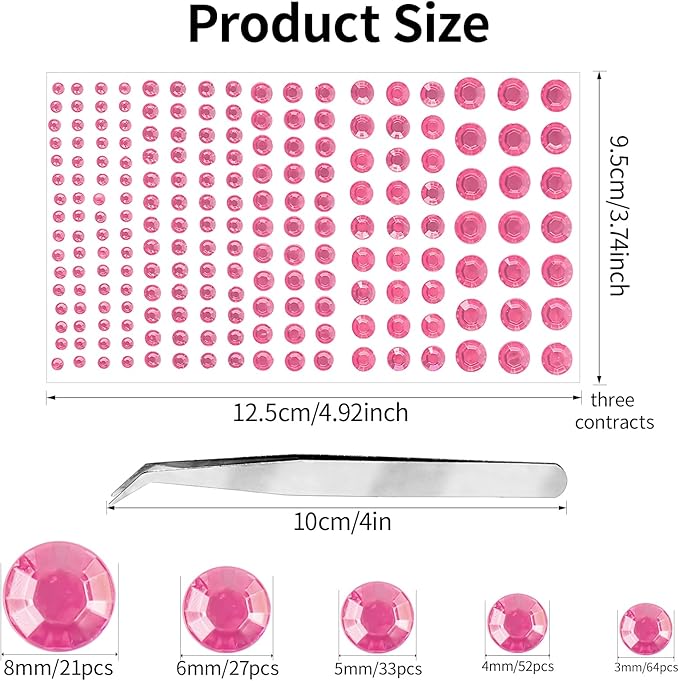 591pcs Face Gems Hair Gems Pearls, Self-Adhesive Face Jewels Eye Rhinestones 3/4/5/6/8 mm Face Gem Stick on, Halloween Makeup Gems Rave Accessories for Face Eyes Body Makeup (11.Light Pink)
